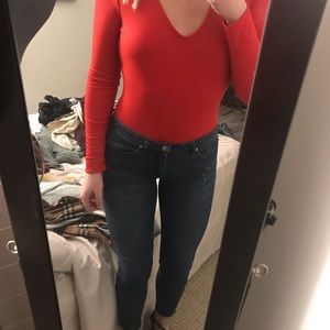 Red open back bodysuit